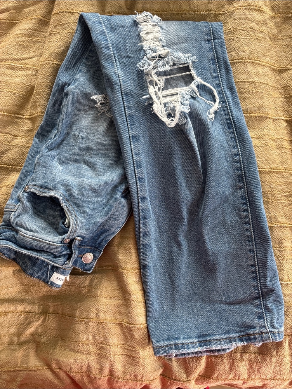 Almost Famous Medium Blue Distressed Straight Leg Jeans - Picture 4 of 6